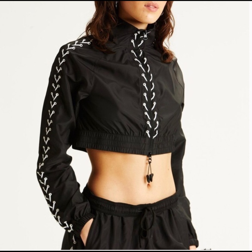 NWT Adam Selman Sport cropped lace up jacket